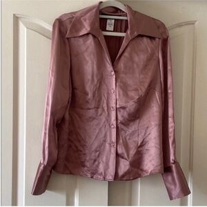 JONES NEW YORK Satin Button-Down Shirt - Mauve. Size 12P